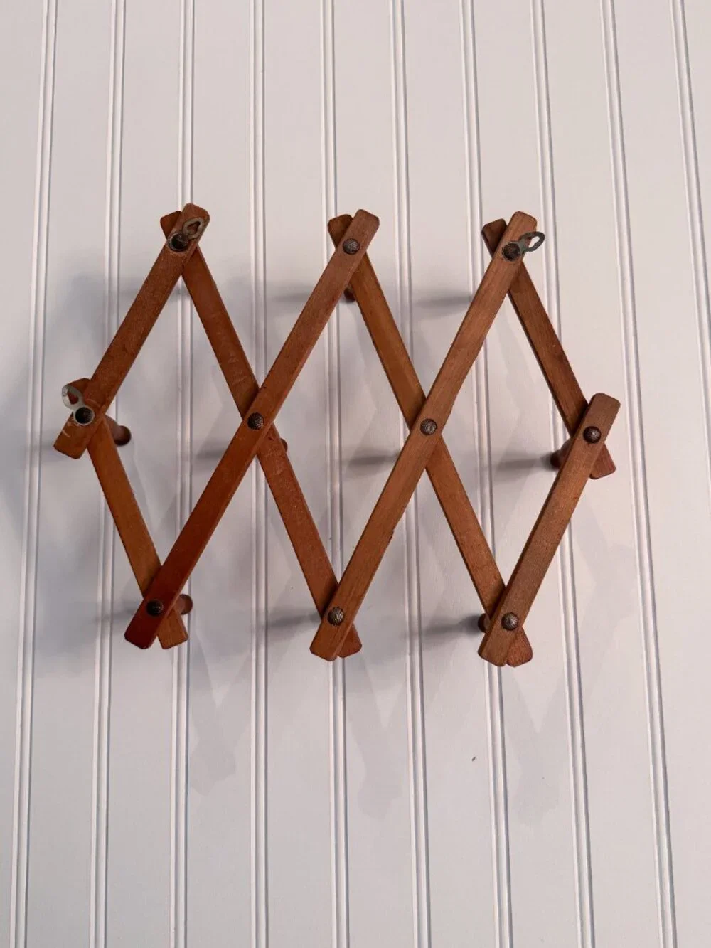 Vintage Wooden Accordion Peg Rack | Expanding Wall Coat & Hat Rack